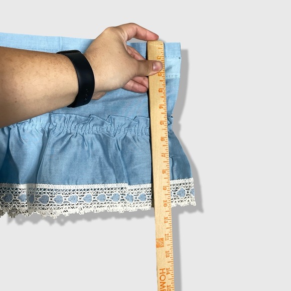 Unbranded Ruffle Curtains Home 29x24 Blue Cottagecore Lace Trim Valance Set - Picture 3 of 7